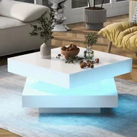 Ławy i stoliki kawowe - Stolik kawowy Merax z LED, stolik boczny o wysokim połysku z obrotowym blatem, stolik kawowy do salonu 70x70x36 cm, biały - miniaturka - grafika 1