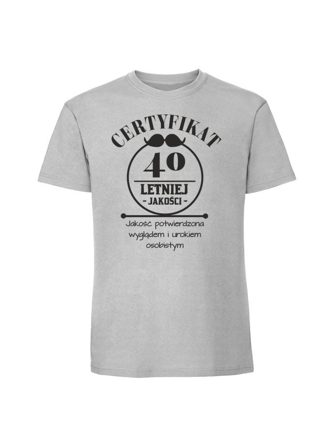 Męska koszulka z nadrukiem - 40 lat Certyfikat - 40 lat Pastelowy szary XXL