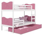Łóżka dla dzieci i młodzieży - Łóżko piętrowe 200x90 białe różowe + materace MAX - miniaturka - grafika 1