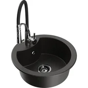 Zlewozmywaki z baterią - Mexen Diego zlewozmywak granitowy 1-komorowy z baterią kuchenną Aster, czarny/złoty metalik - miniaturka - grafika 1