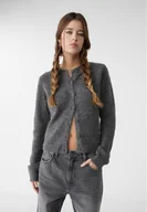 Swetry damskie - Stradivarius Dzianinowy kardigan z guzikami Ciemnoszary XL - miniaturka - grafika 1