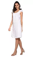 Sukienki - Sukienka damska 100% lniana Made in Italy, długa sukienka z okrągłym dekoltem, z przodu z krótkim rękawem, biała, rozmiar: M, biały, M - miniaturka - grafika 1