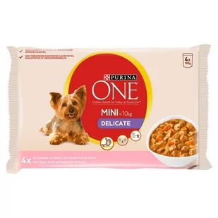 Purina ONE One Mini Delicate Karma dla psów z łososiem ryżem i marchewką w sosie 4 x 100g 51391-uniw - Mokra karma dla psów - miniaturka - grafika 1