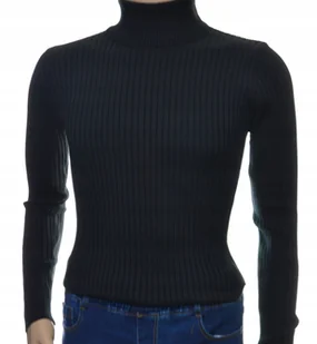 Sweter z golfem golf męski bawełniany dopasowany w prążek czarny XXL 2XL - Swetry męskie - miniaturka - grafika 1