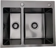 Zlewozmywaki - Stellman Zlewozmywak stalowy dwukomorowy STEEL 5648 CZARNY - miniaturka - grafika 1