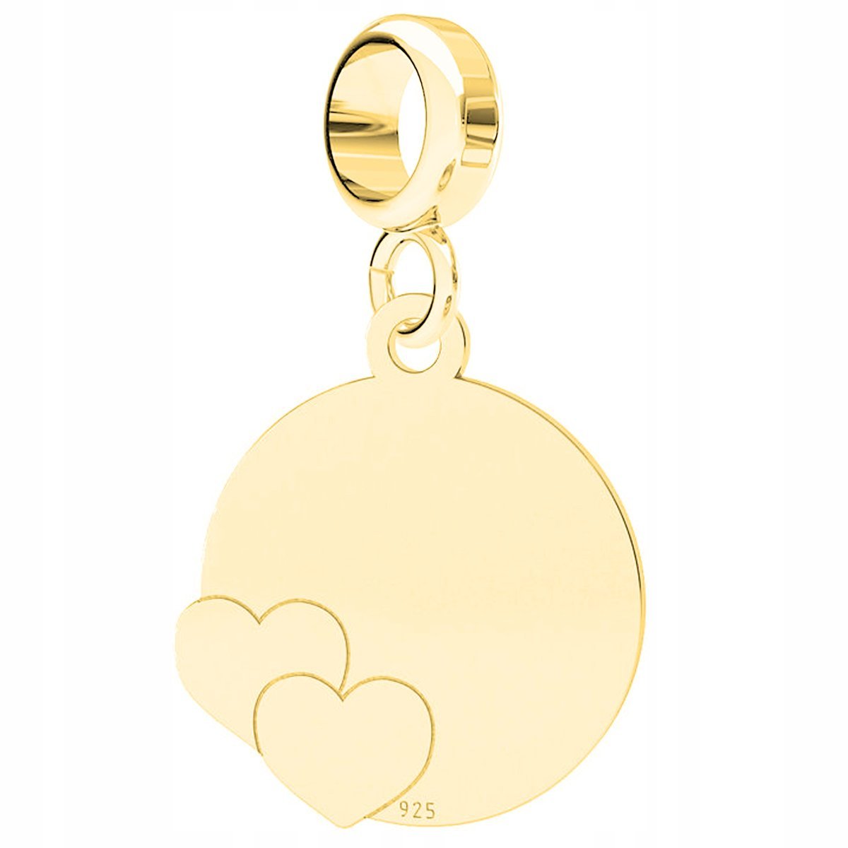 Charms Złoty Okrągła Blaszka z Sercami Serca Serduszka Heart SREBRO 925