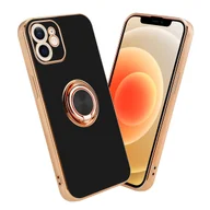 Etui i futerały do telefonów - Pokrowiec Do Apple iPhone 12 Etui w Glossy Czarny - Złoto magnetycznym Obudowa Case Cover Ochronny Cadorabo - miniaturka - grafika 1