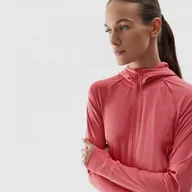 Bluzy sportowe damskie - Damska bluza treningowa rozpinana z kapturem 4F 4FRAW23TFSWF291 - koralowa - miniaturka - grafika 1