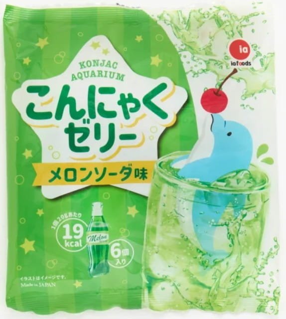 KONJAC AQUARIUM JELLY MELON SODA - JAPOŃSKIE GALARETKI Z KONJAKU, SMAK ORANŻADY MELONOWEJ, IA FOODS 120g