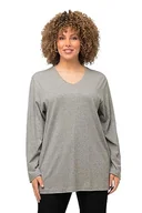 Koszulki i topy damskie - Ulla Popken Damska koszulka basic-v, długi rękaw, Średni szary melanż, 42/44 - miniaturka - grafika 1
