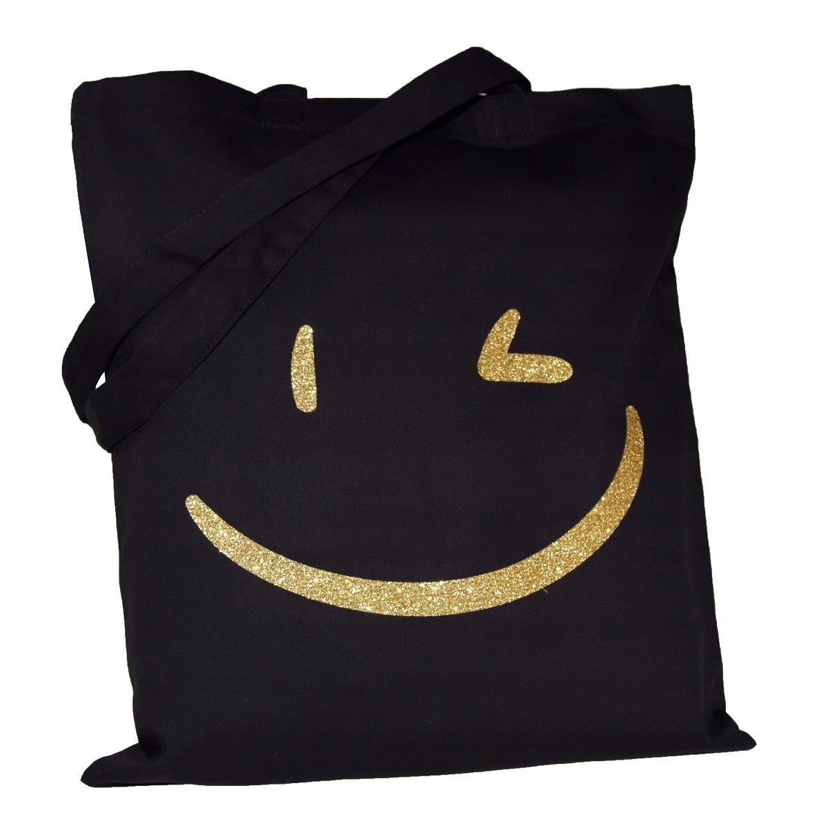 TORBA bawełniana czarna 220g nadruk UŚMIECH brokat torebka siatka na zakupy