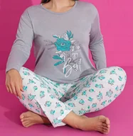Piżamy damskie - Damska piżama długa bawełniana długi rękaw długie spodnie 2XL XXL plus size - miniaturka - grafika 1