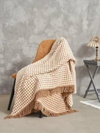 Koce - Koc bawełniany akrylowy 150x200 2148/2 Romby beżwoy narzuta pled wykończony frędzlami SG - miniaturka - grafika 1