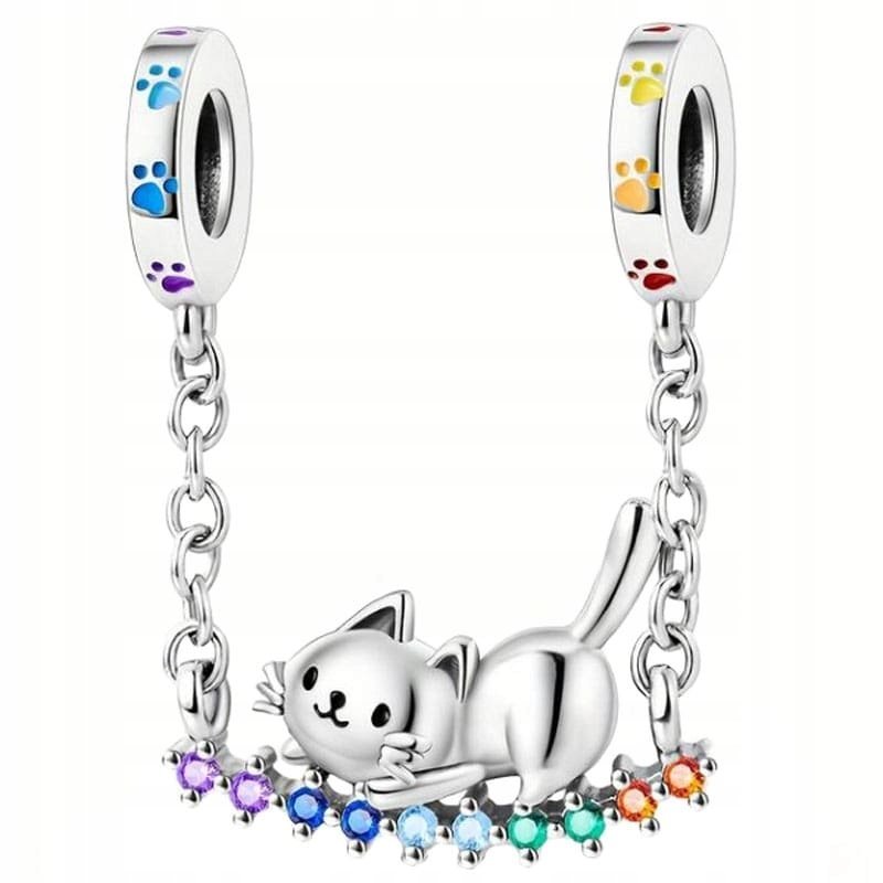 Charms Zawieszka Charms Łańcuszek Kotek Kolorowe Cyrkonie