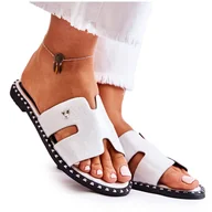 Klapki i japonki damskie - Vinceza Modne Klapki Damskie Z Emblematem Srebrne Miquel srebrny - miniaturka - grafika 1