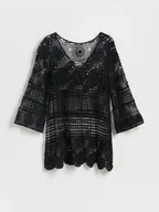 Swetry damskie - Reserved - Dzianinowa narzutka plażowa - czarny - miniaturka - grafika 1