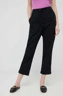 Spodnie damskie - Tommy Hilfiger spodnie z domieszką lnu kolor czarny proste high waist - miniaturka - grafika 1
