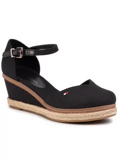 Espadryle damskie - Tommy Hilfiger Espadryle Basic Close Toe Mid Wedge FW0FW04787 Czarny - grafika 1