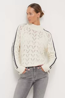 Swetry damskie - Superdry sweter z domieszką wełny damski kolor beżowy z półgolfem - grafika 1