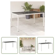 Stoły ogrodowe - The Living Store Stół ogrodowy ze szklanym blatem - biały - 150x90x75 cm rattan PE - Stół Ogrodowy - miniaturka - grafika 1