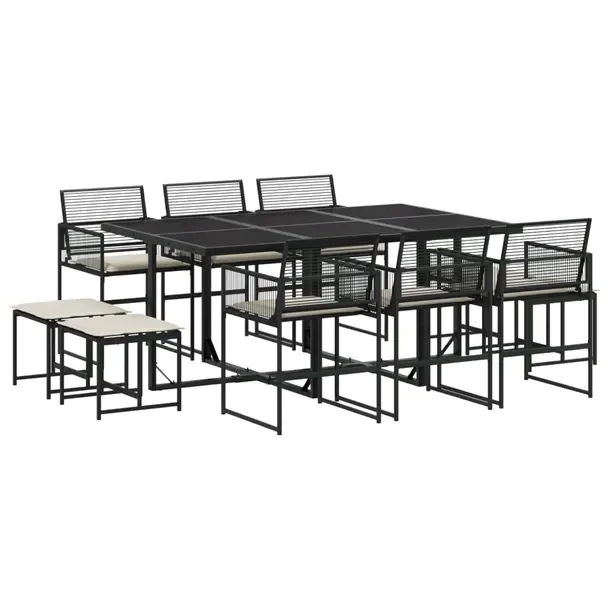 Zestaw mebli ogrodowych rattan PE czarny 165 x 107 x 72 cm, 6 krzeseł, 4 s