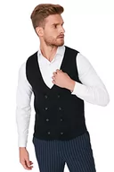 Garnitury - TRENDYOL MAN Męska kamizelka z dekoltem w serek, jednokolorowa, Slim Sweater, granatowa, L, granatowy, L - miniaturka - grafika 1