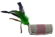 Zabawki dla kotów - BARRY KING Walec z piórkiem i sznurkiem z trawy - mocny materiał - 4x9,5cm - szary/brązowy - miniaturka - grafika 1