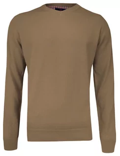 Swetry męskie - Sweter Beżowy w Serek (V-neck) Klasyczny, Męski, Sepia, Jednokolorowy - Adriano Guinari - grafika 1