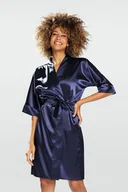 Szlafroki damskie - Satynowa podomka 100 ciemno niebieska XXL - miniaturka - grafika 1