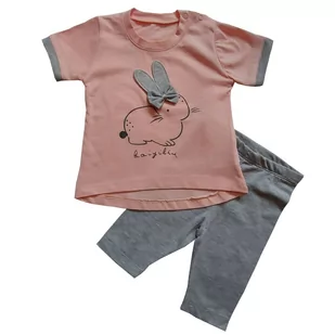 Komplet bawełniany dziewczęcy bluzka legginsy Królik róż szary - Bluzki damskie - miniaturka - grafika 1