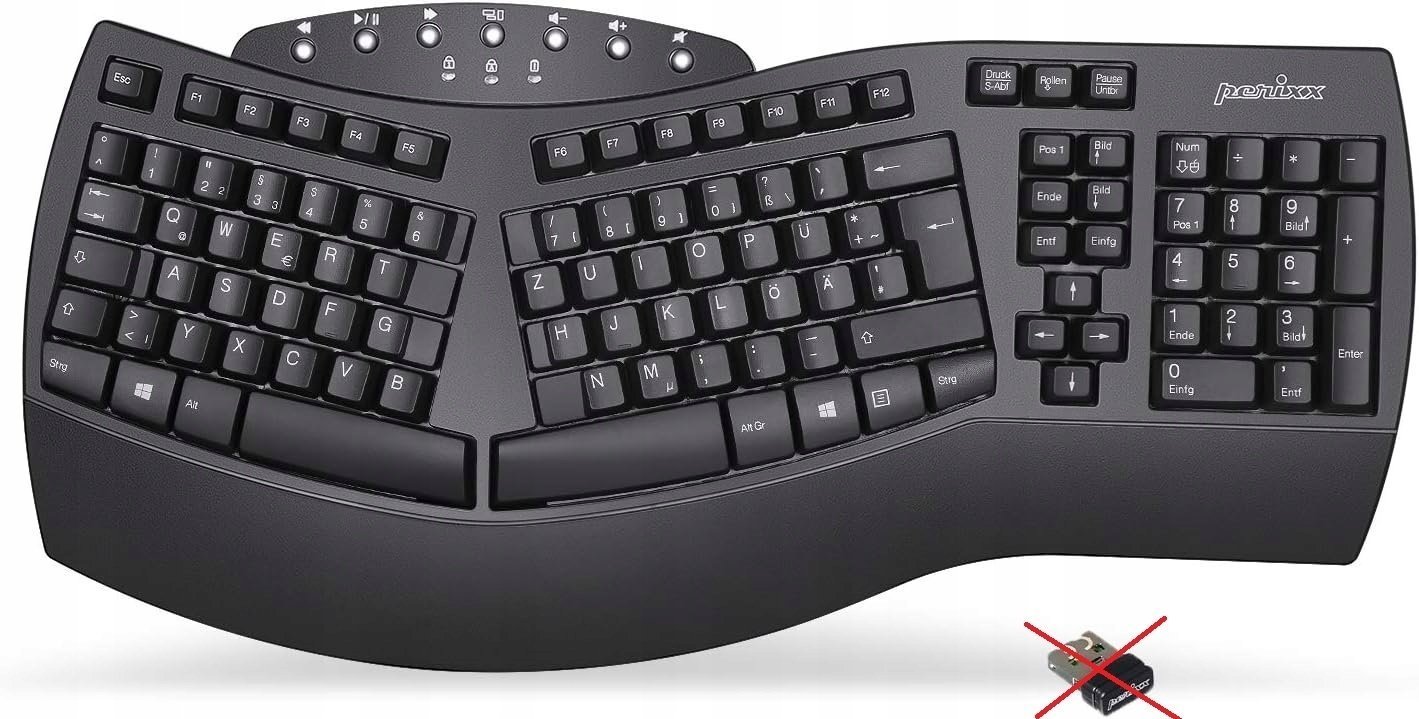 Perixx PERIBOARD-612B DE, ergonomic keyboard, dual mode, wireless/Bluetooth, Windows/Mac, black 57151C