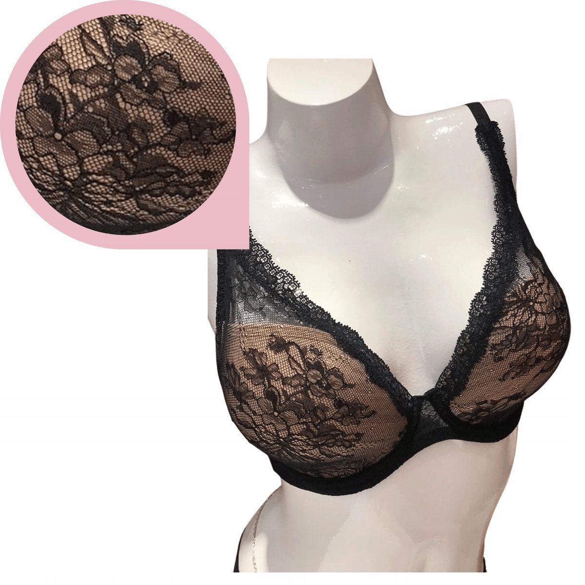 Biustonosz Lemax Mercedes usztywniany stanik plunge koronkowy czarny - 65F