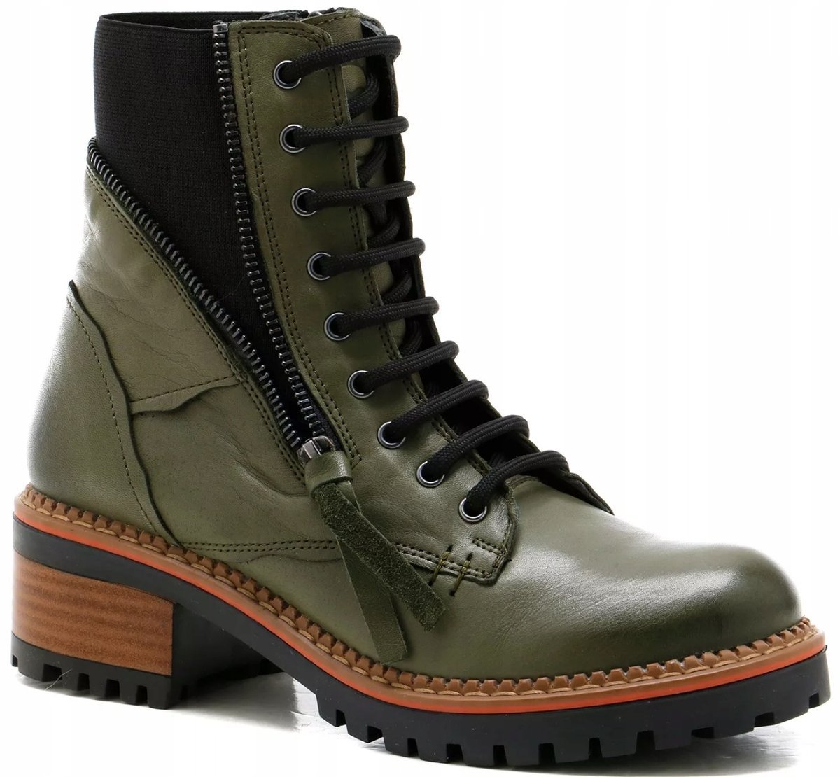 Manitu 960338 zielone botki trapery skóra damskie modne r.40