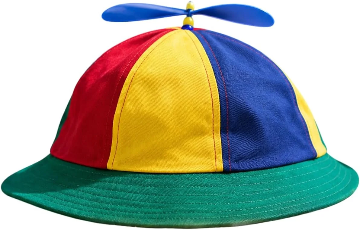 CZAPKA TĘCZOWA ŚMIGŁO OBRĘCZ 57 CM ŚMIESZNA BAWEŁNIANA KOSTIUMOWA KAPELUSZ