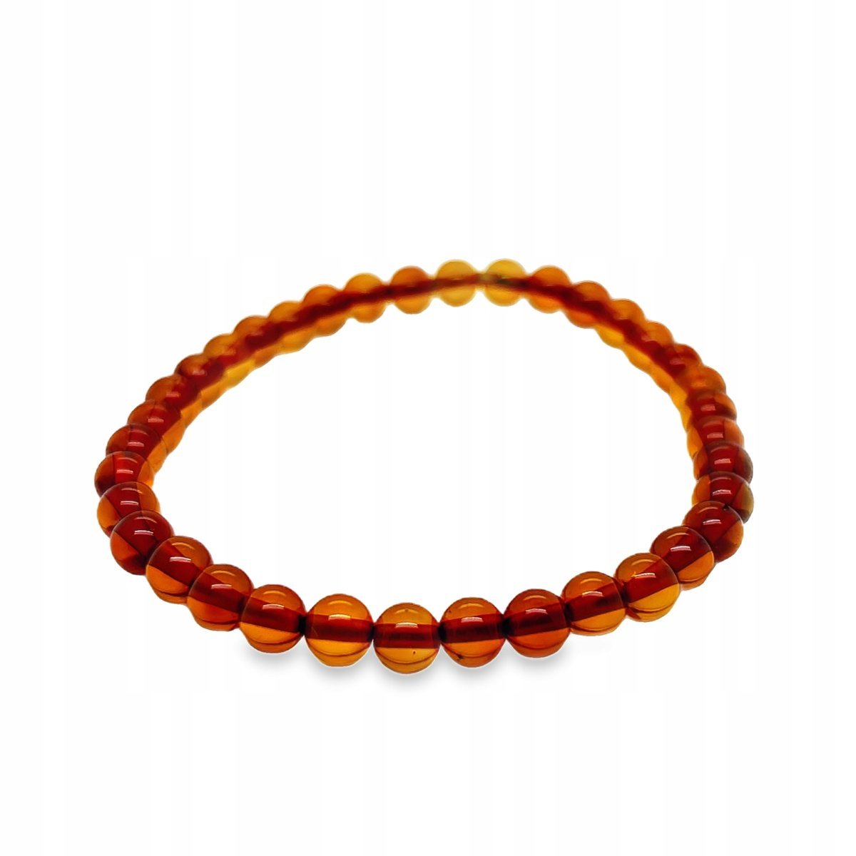 Bransoletka na gumce elastyczna z bursztynem naturalnym KULKA koniak