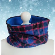 Apaszki i szaliki damskie - Komin wełna- niebiesko różowa krata - miniaturka - grafika 1