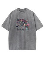 Koszulki i topy damskie - Koszulka oversize Horse Girl Kolorowy Koń Sprana Grafitowa XL - miniaturka - grafika 1