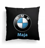Poduszki dekoracyjne - Foto Poduszka Czarna BMW Auto Logo + IMIĘ - miniaturka - grafika 1