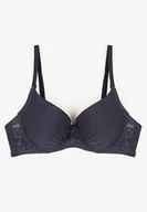 Biustonosze - Granatowy Gładki Biustonosz Zdobiony Koronką i Marszczeniem Idameria - Born2be - miniaturka - grafika 1