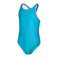Stroje kąpielowe - Speedo Girl's Boom Logo Placement Flyback Niebieski/Fioletowy Strój Kąpielowy/Kostium Kąpielowy, Bolt/Miami Lilac, 8 lat - miniaturka - grafika 1