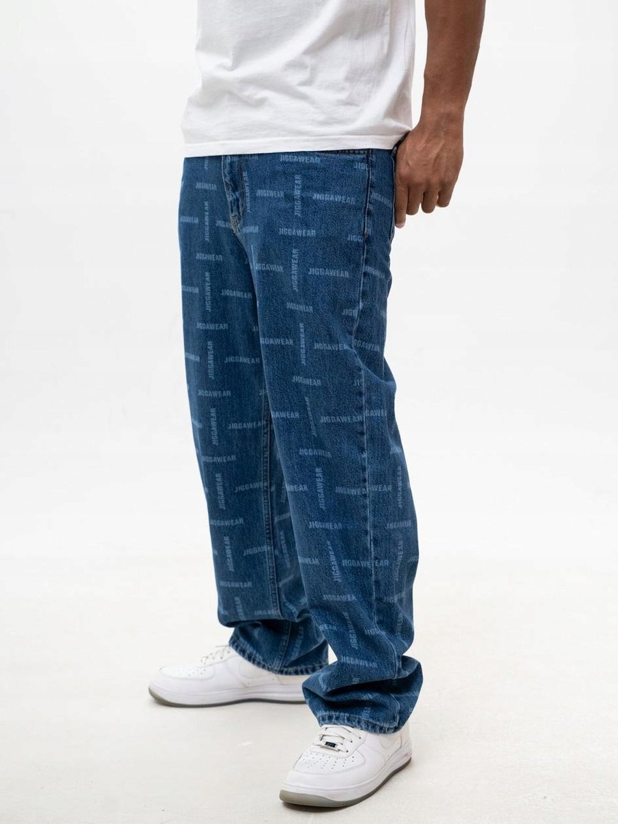 SZEROKIE SPODNIE JEANSOWE BAGGY Męskie Niebieskie Jigga Wear Mini Laser XXL