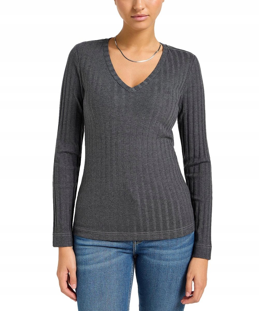 Koszulka Lee LS V NECK TEE 112355440 Charcoal S