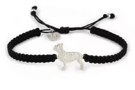 Bransoletki - Bransoletka z psem buldogiem francuskim srebrnym na czarnej makramie - miniaturka - grafika 1