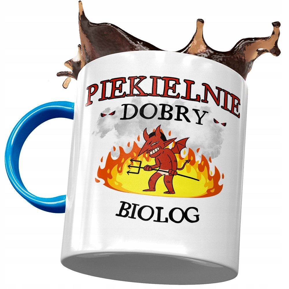 Kubek Błękitny Dla Biologa Piekielnie Dobry z Nadrukiem ze Zdjęciem + Opakowanie na prezent (wzór 02)