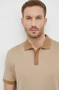 Koszulki męskie - BOSS polo bawełniane kolor beżowy wzorzysty - Boss - grafika 1