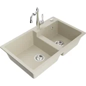 Zlewozmywaki z baterią - Mexen Tomas zlewozmywak granitowy 2-komorowy z baterią kuchenną Carla, beżowy - miniaturka - grafika 1