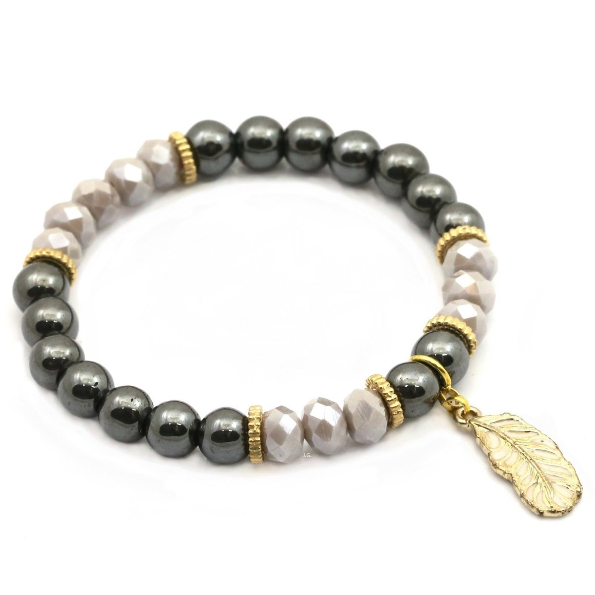 Bransoletka zawieszka piórko kamienie hematyt boho / JG. Projekt