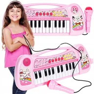 Zabawki interaktywne dla dzieci - KEYBOARD PIANINO ORGANY dla DZIECI Różowe PIANINKO z MIKROFONEM 25 Klawiszy - miniaturka - grafika 1