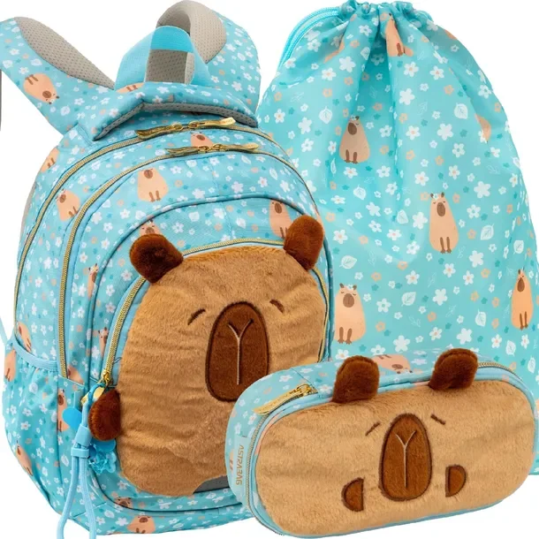 Astrabag Plecak Szkolny Młodzieżowy Włochacz Capybara Piórnik Worek 3w1