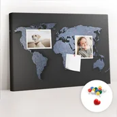 Tablice i flipcharty - Szkolna Tablica korkowa 60x40 cm, Kolorowe Pinezki, wzór Mapa świata 3D - miniaturka - grafika 1